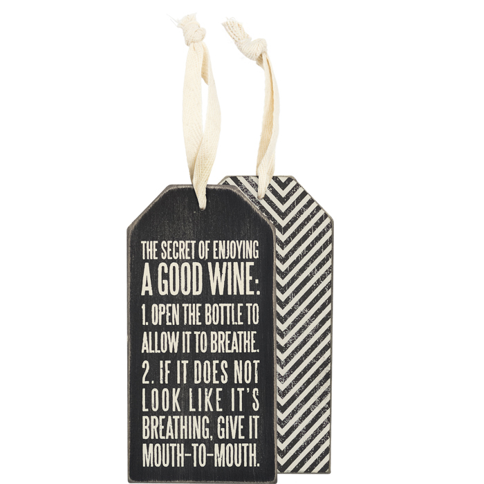 Mouth to Mouth Wine Bottle Tag | Black & White Wood | 3" x 6"