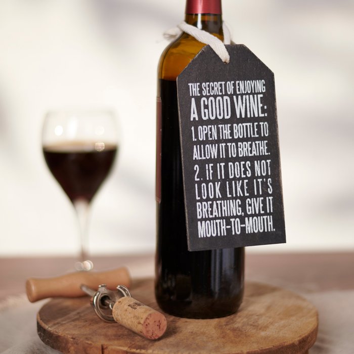 Mouth to Mouth Wine Bottle Tag | Black & White Wood | 3" x 6"
