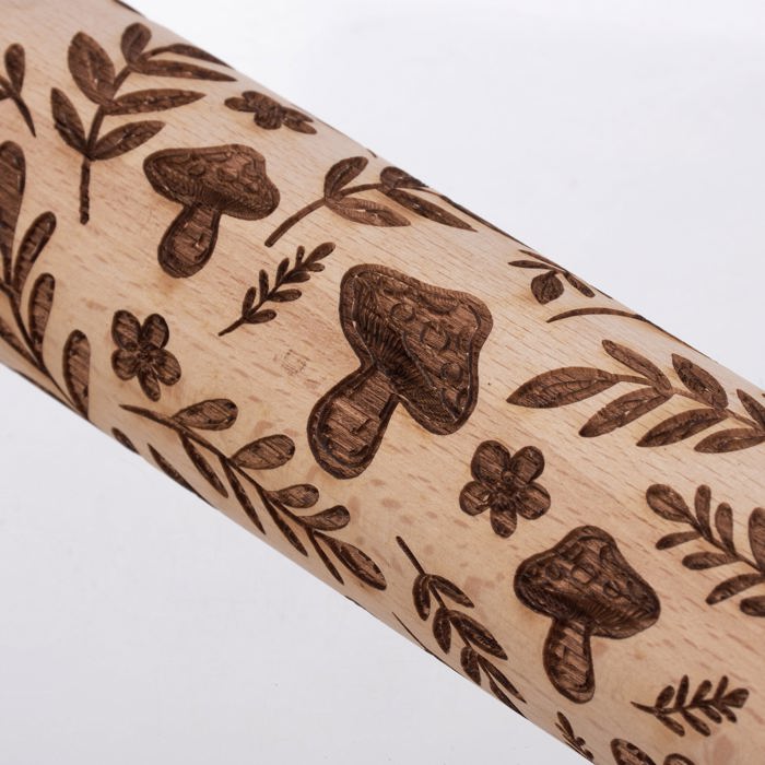 Mushrooms Small Embossing Rolling Pin | Creates Mushrooms and Florals Design