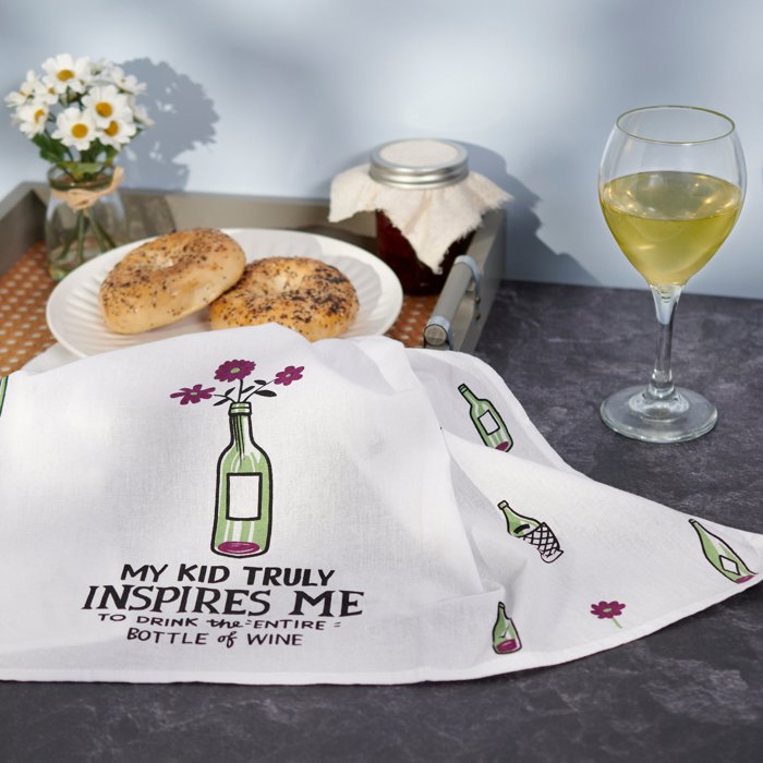 My Kid Truly Inspires Me To Drink The Entire Bottle Of Wine Kitchen Towel | 28" x 28"