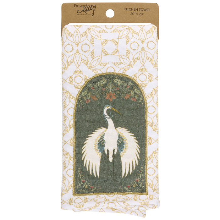 Nouveau Crane Cotton Kitchen Towel | Bird Pattern Hand Tea Dish Cloth | 20" x 28"