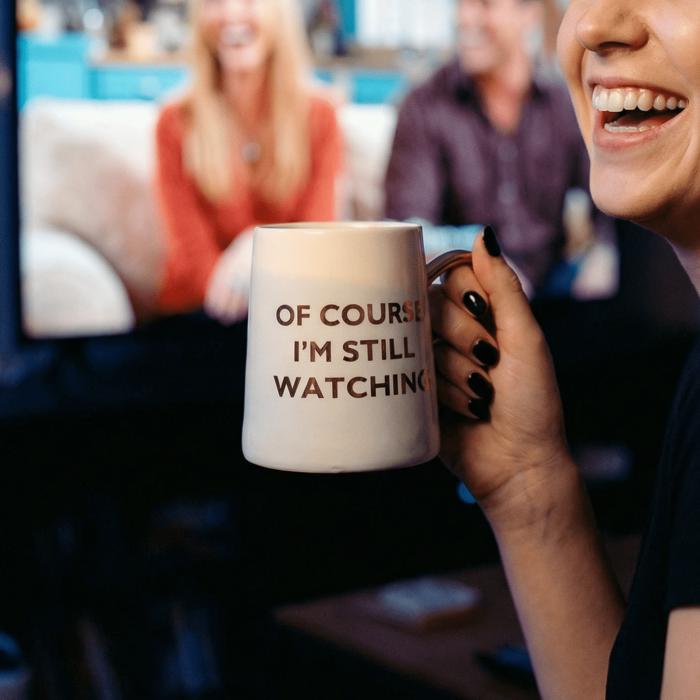 Of Course I'm Still Watching Netflix Themed Funny Tapered Mug | 11 oz | White and Blue Watercolor