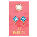 Blue Sparkly Gemstone Earrings in Leather Tags | Gifts for Her