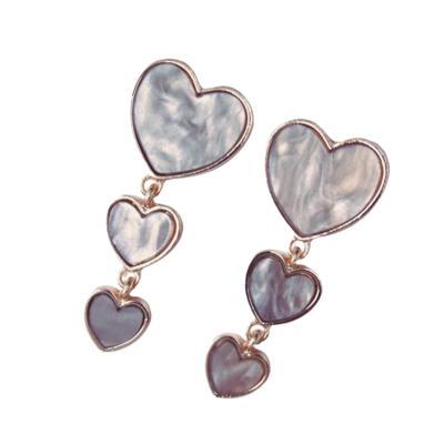 Opalescent Gray Heart Drop Earrings