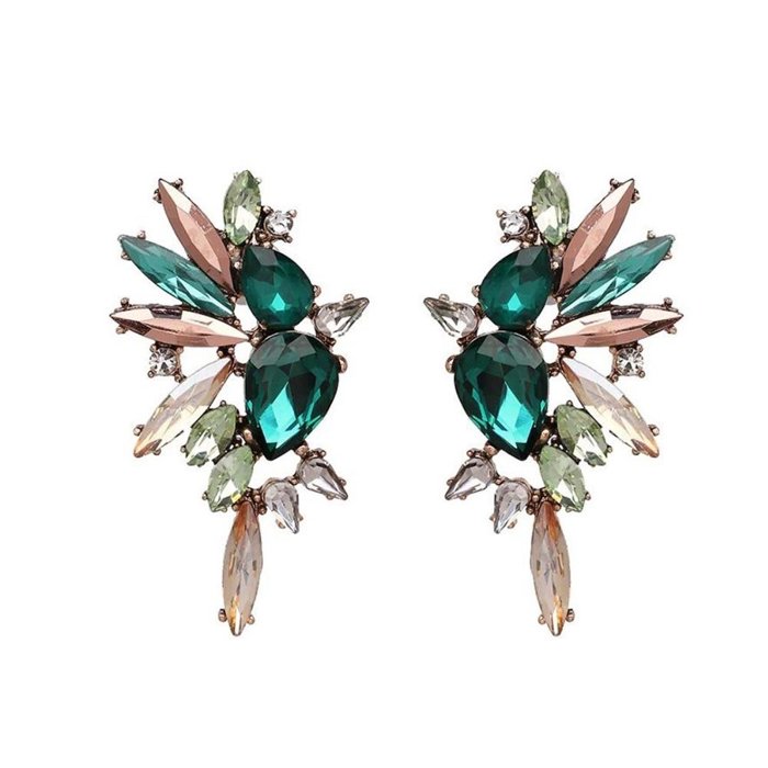 Wings of Emerald Jeweled Cluster Earrings with Crystals