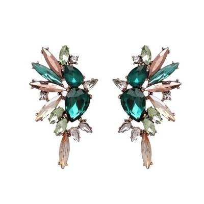 Wings of Emerald Jeweled Cluster Earrings with Crystals