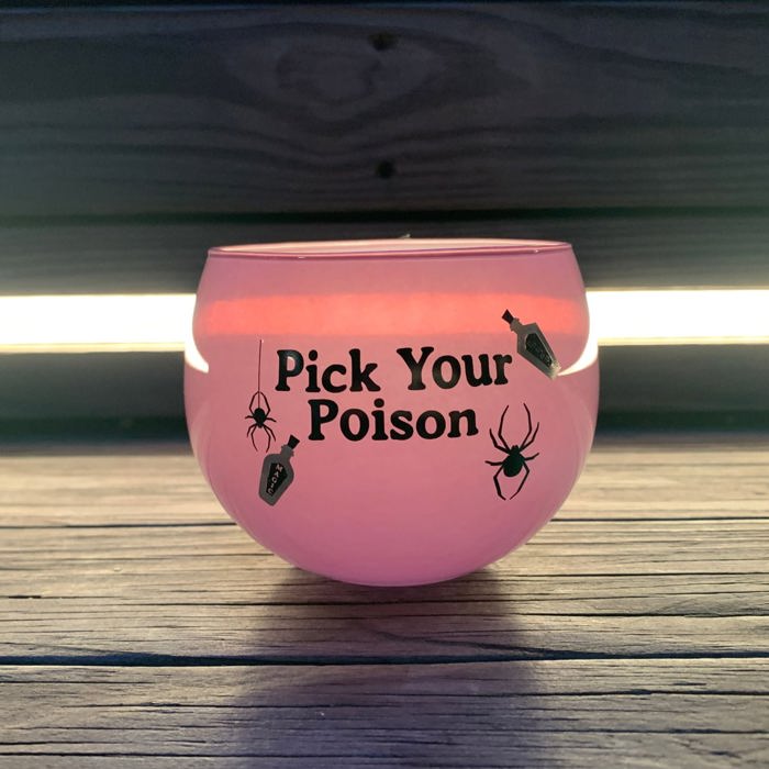 Pick Your Poison Roly Poly Tinted Glass in Pink | 13 oz. | Spooky Goth or Halloween Themed Cup