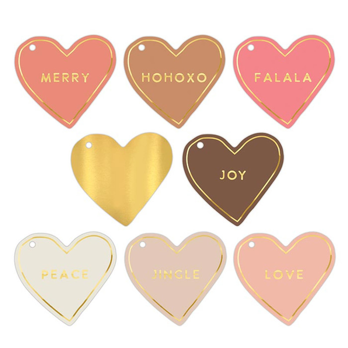 Pink Christmas Die-Cut Heart Gift Tag Book | 24 Gold Foil Blush Holiday Tags with Twine