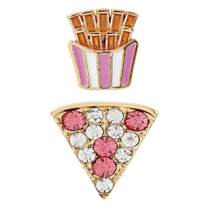 Pizza & French Fries Novelty Earrings Set | Cute Food Jewelry, Gold Tone Studs