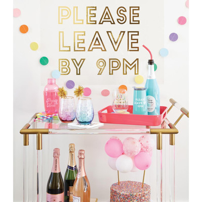 Please Leave by 9PM Adhesive Wall Decal | Reusable Party Sign Decor | 18" x 15"