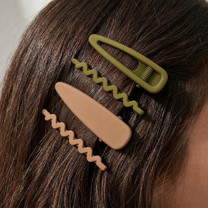 Barrette Set | Hair Clips in Olive Camo & Black/Nude