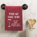  Pour Me Some Wine Red Kitchen Towel | Cotton Hand Tea Dish Towel | 28" x 28"