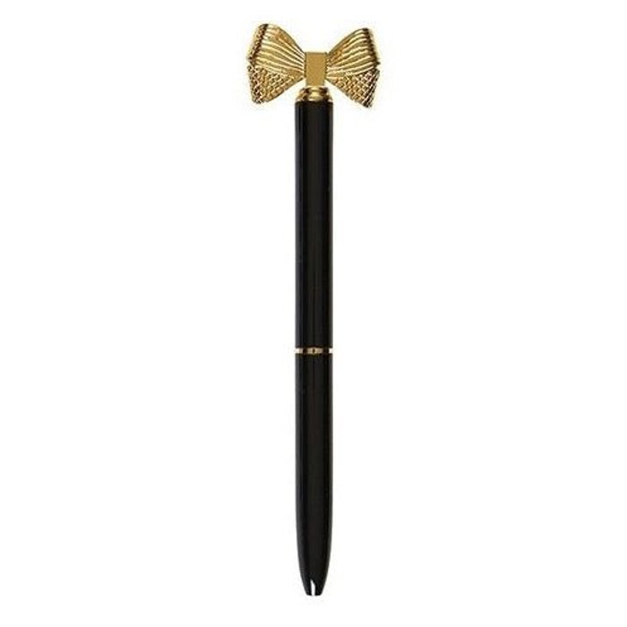 Pretty Refillable Bow Pen | Black and Metallic Gold Single Pen | Novelty Office Supplies