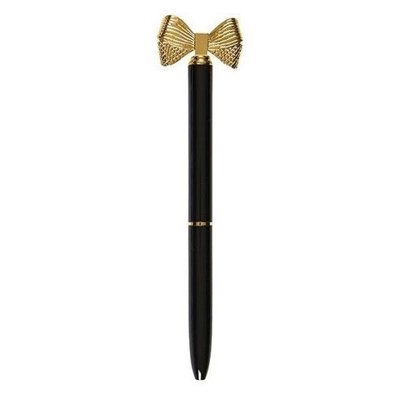 Pretty Refillable Bow Pen | Black and Metallic Gold Single Pen | Novelty Office Supplies