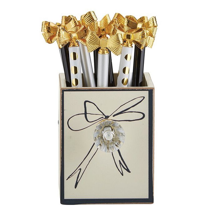 Pretty Refillable Bow Pen | Black and Metallic Gold Single Pen | Novelty Office Supplies