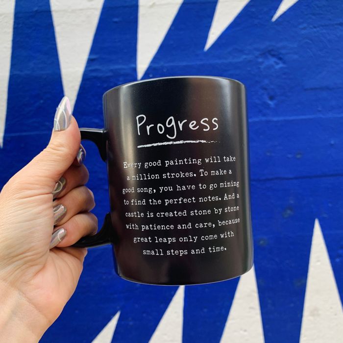 Progress Mug in Matte Black | Double-sided Stoneware Coffee Tea Cup | 20oz