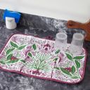  Purple Floral Drying Mat | Folk Art Flower & Butterfly Dish Drainer Pad | 21" x 14"