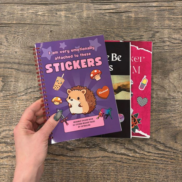 Reusable Sticker Storage Book | I Am Very Emotionally Attached to These Stickers | 50 Blank Pages Silicone Coated Release Paper Album