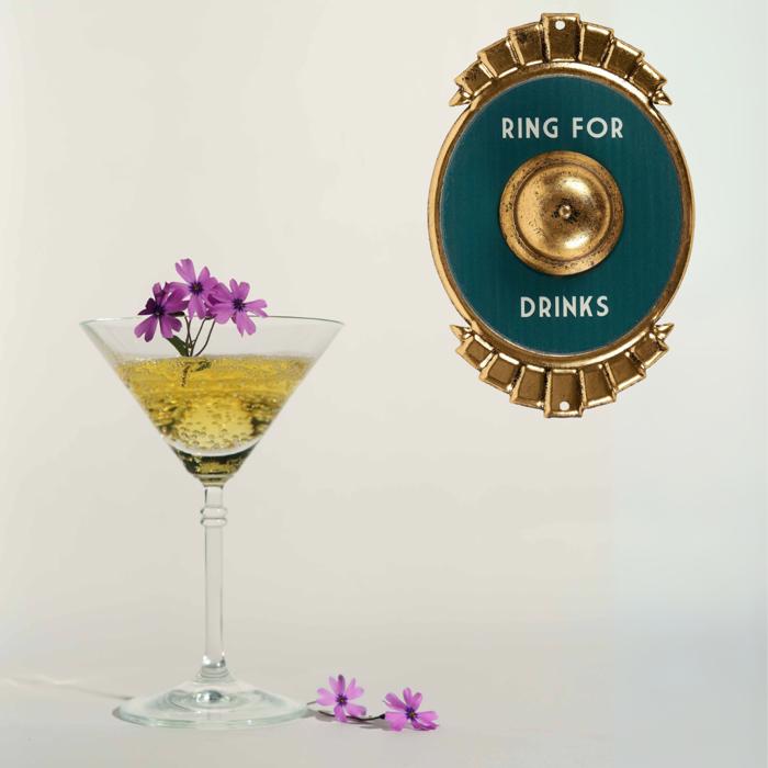 Ring For Drinks Metallic Gold Accents Metal Wall Decor | Vintage Alcohol Hanging Metal Display | 7" x 11"