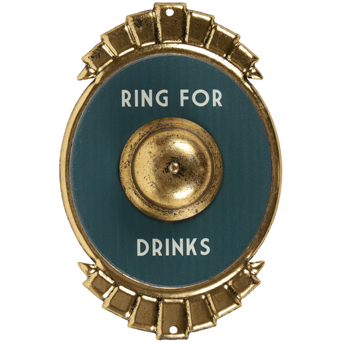 Ring For Drinks Metallic Gold Accents Metal Wall Decor | Vintage Alcohol Hanging Metal Display | 7" x 11"
