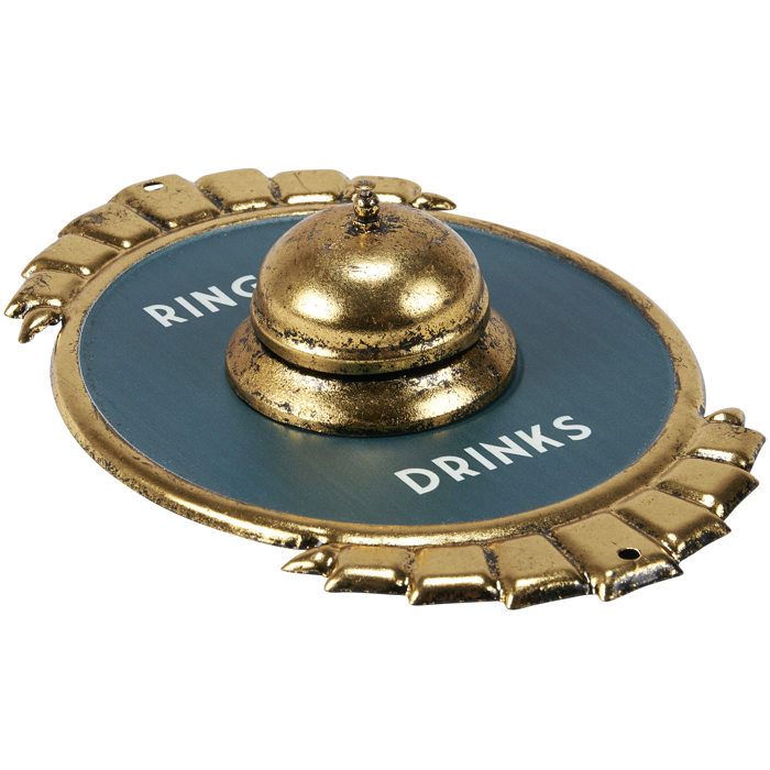 Ring For Drinks Metallic Gold Accents Metal Wall Decor | Vintage Alcohol Hanging Metal Display | 7" x 11"