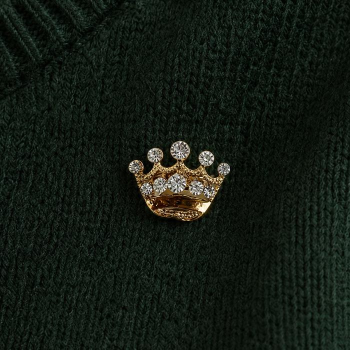 Royal Crown Mini Brooch in Gold | Rhinestone Crown Pin | 0.8" | Jacket or Bag