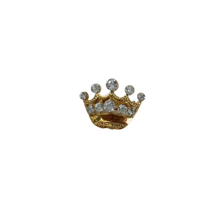 Royal Crown Mini Brooch in Gold | Rhinestone Crown Pin | 0.8" | Jacket or Bag