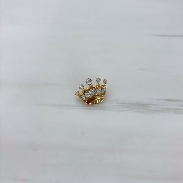 Royal Crown Mini Brooch in Gold | Rhinestone Crown Pin | 0.8" | Jacket or Bag