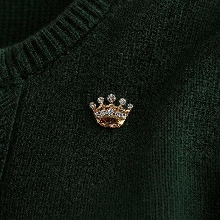 Royal Crown Mini Brooch in Gold | Rhinestone Crown Pin | 0.8" | Jacket or Bag