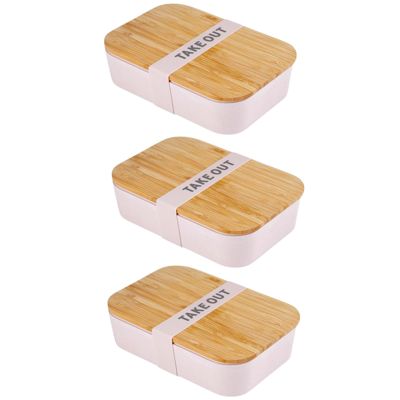 Pack of 3 Take Out Bamboo Lunch Box in Blush Pink | Eco-Friendly and Sustainable | 7.5" x 5" x 2"