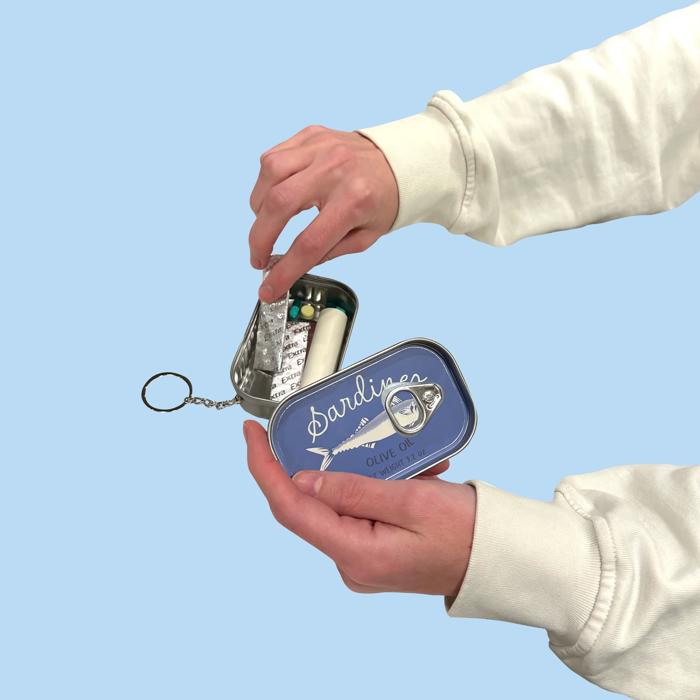 Sardine Tin Keychain | Mini Hinged Metal Case for Coins, Mints & Small Essentials
