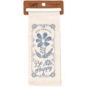  Scandi Style Folk Art "Stay Positive - Be Happy" Hand Illustrated Kitchen Towel | Hangable, Absorbent 100% Cotton Tea Towel or Dish Cloth