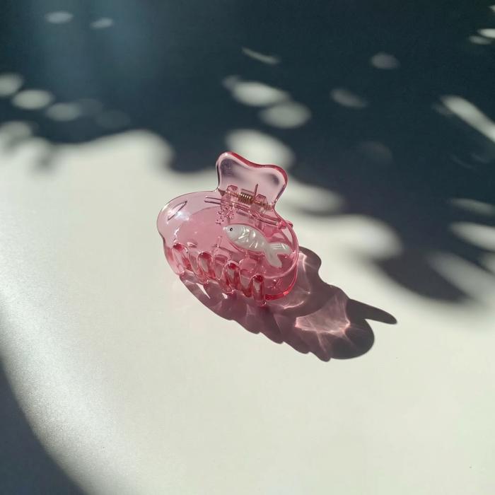School of One Mini Fish Hair Claw in Translucent Pink