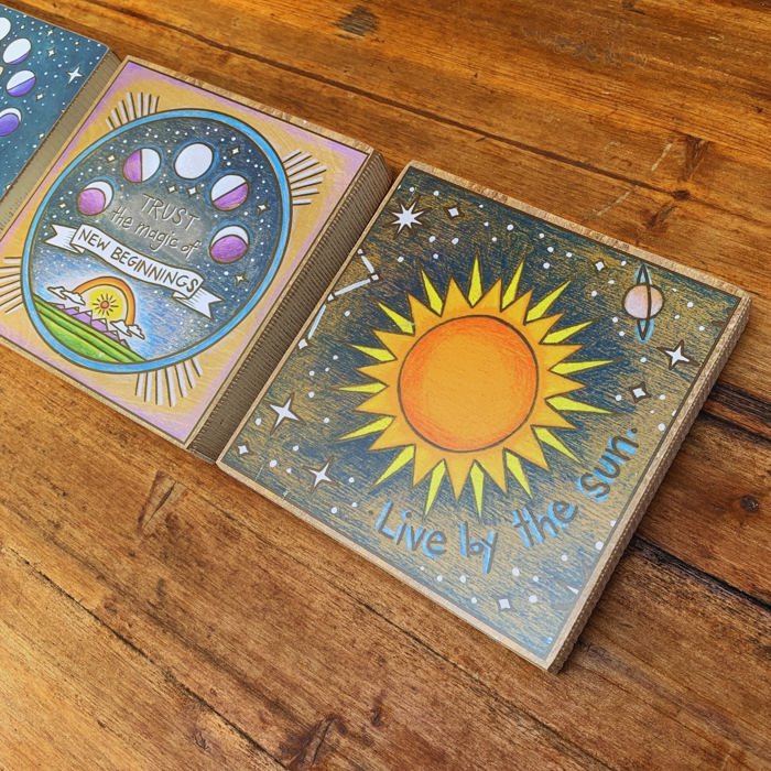 Set of 3 Celestial Inspo Block Signs | Square Wooden Sign Decor Display | 6" x 6" | Gift for Her