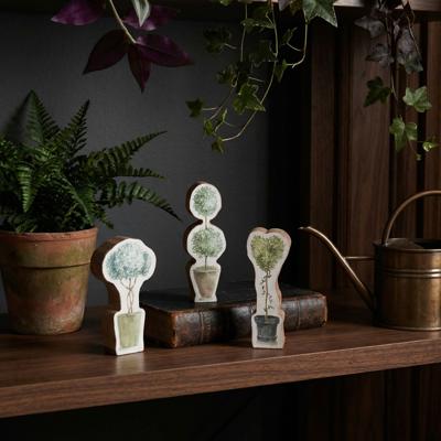 Set of 3 Wooden Topiary | Stand-Alone Wooden Plant Shaped Decor