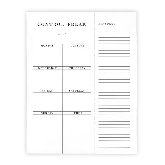 Set of 4 Copy of Control Freak Weekly List Notepad | 8.5" x 11" Desk Planner