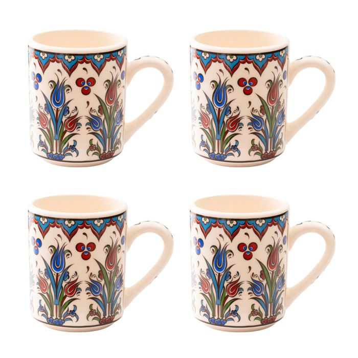 Boxed Gift Set of 4 Handmade Mugs - Turkish Flowers, Hand Painted