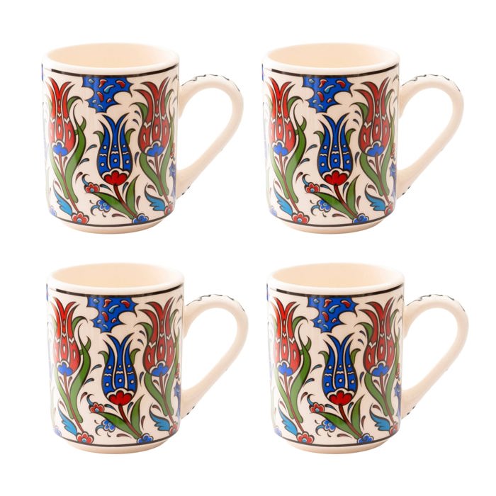 Boxed Gift Set of 4 Handmade Mugs - Turkish Flowers, Hand Painted