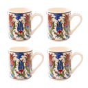 Blue and Red Lined Tulips Boxed Gift Set of 4 Handmade Mugs - Turkish Flowers, Hand Painted