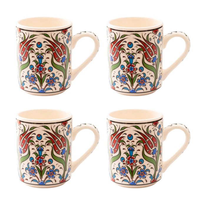 Boxed Gift Set of 4 Handmade Mugs - Turkish Flowers, Hand Painted
