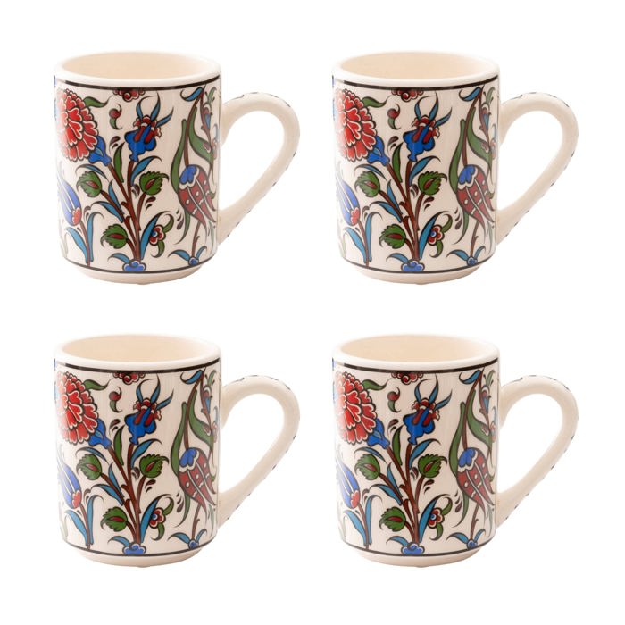 Boxed Gift Set of 4 Handmade Mugs - Turkish Flowers, Hand Painted