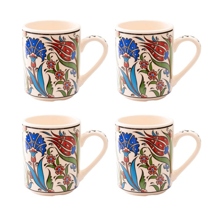 Boxed Gift Set of 4 Handmade Mugs - Turkish Flowers, Hand Painted