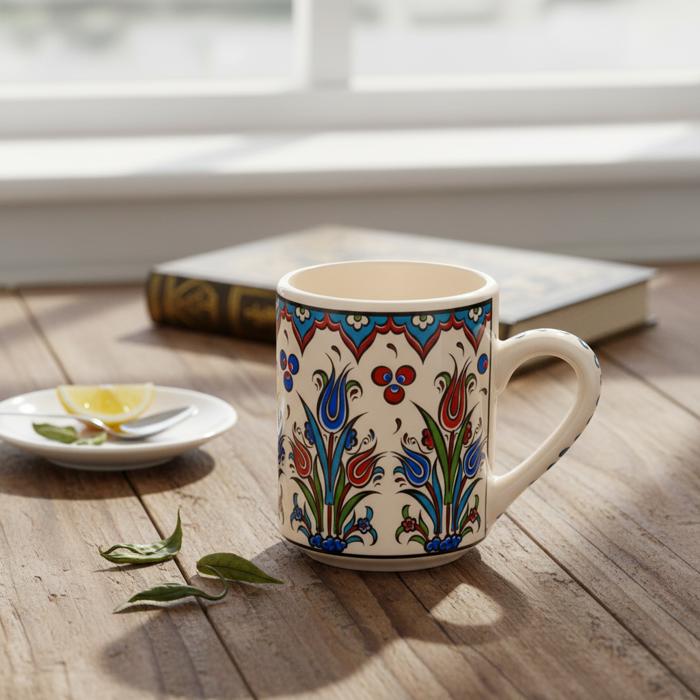 Boxed Gift Set of 4 Handmade Mugs - Turkish Flowers, Hand Painted