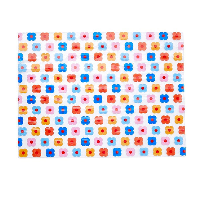 Set of 4 Placemats - Retro Mod Flower Transparent Clear Vinyl Reusable Place Mat Set