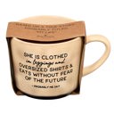  Funny Bible Quote Mug "She Is Clothed In Leggings & Eats Without Fear Of The Future" Stocking Stuffer Gift Funny Mug | Stoneware Coffee Tea Mug | 15oz.