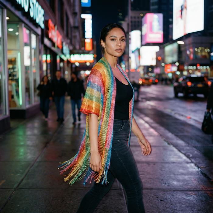 Shimmer Mesh Pride Scarf Wrap in Rainbow Stripe | Unisex Summer Shawl LGBTQ Pride