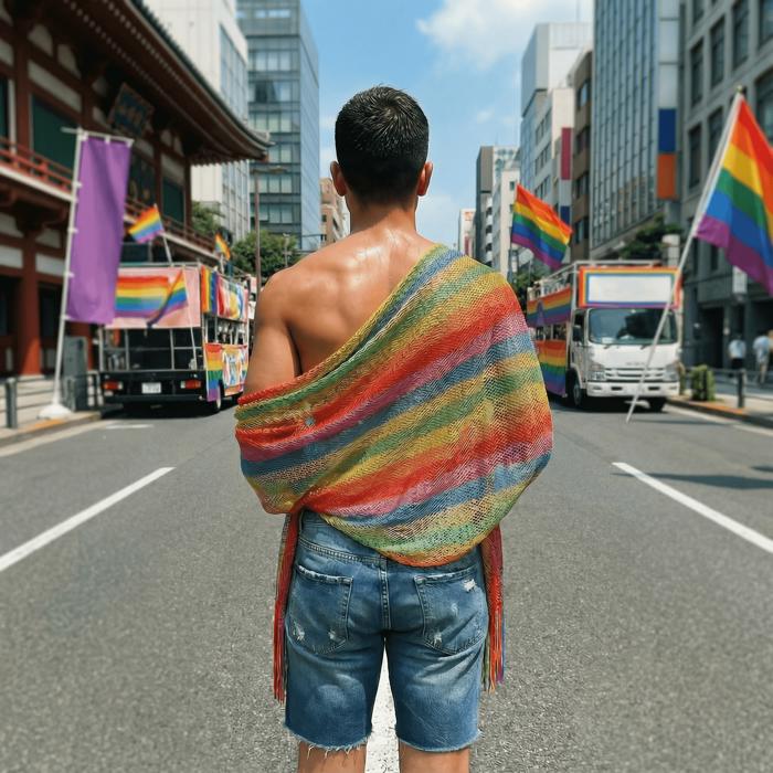 Shimmer Mesh Pride Scarf Wrap in Rainbow Stripe | Unisex Summer Shawl LGBTQ Pride
