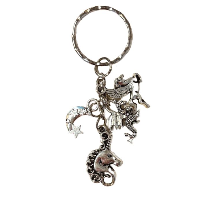 Silver Unicorn Fantasy Charms Lightweight Keychain in Silver