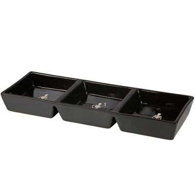 Skeletons Tidbit Tray in Glossy Black | Halloween Themed Stoneware Serving Tray | 13" x 4.75"