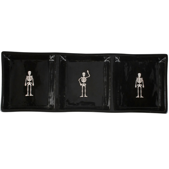 Skeletons Halloween Treat Tray | Ceramic 3 Compartment Tray for Candy, Jewelry, Trinkets
